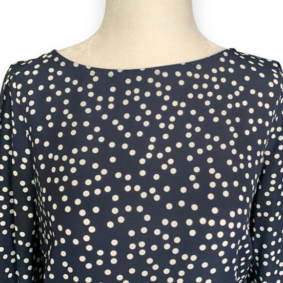 Banana Republic Factory Blouse Navy Blue White Polka Dot Flowy Split Sleeve Top - Picture 5 of 9